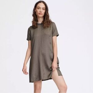 RAG & BONE Ali Houndstooth Shift Dress Swingy Knit Collar Pockets Army Green - M